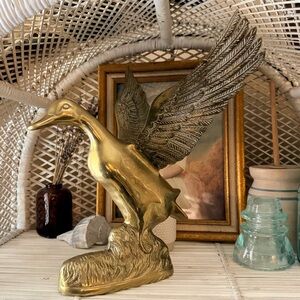 Vintage Large Brass Flying Duck Figurine